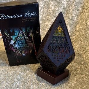 Bohemian Light Stained Glass Effect Shimmering Lamp Decorative Lantern NWT